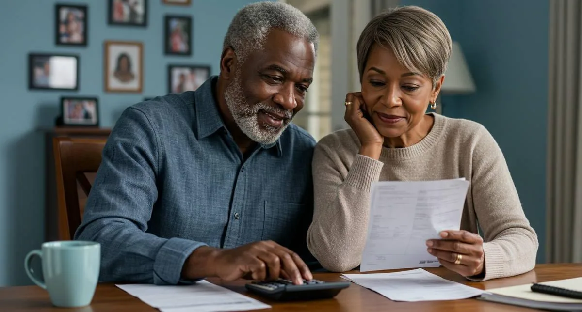 Consumer reviewing medical billing statement and calculator